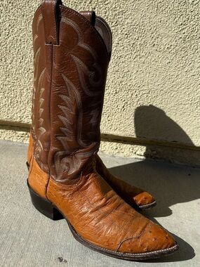 JUSTIN'S BROWN COWBOY BOOTS Exotic Western Embroidered Leather Ostrich Mens 8.5